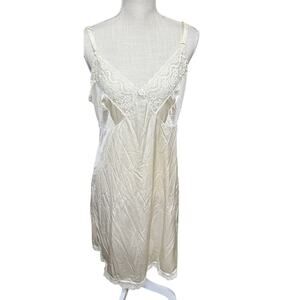 VTG 80s Velrose full slip satin negligee dress sheer sz‎ 40 nylon USA ivory